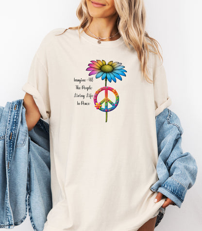Wildflower Peace Sign T-Shirt, Imagine All the People Tee