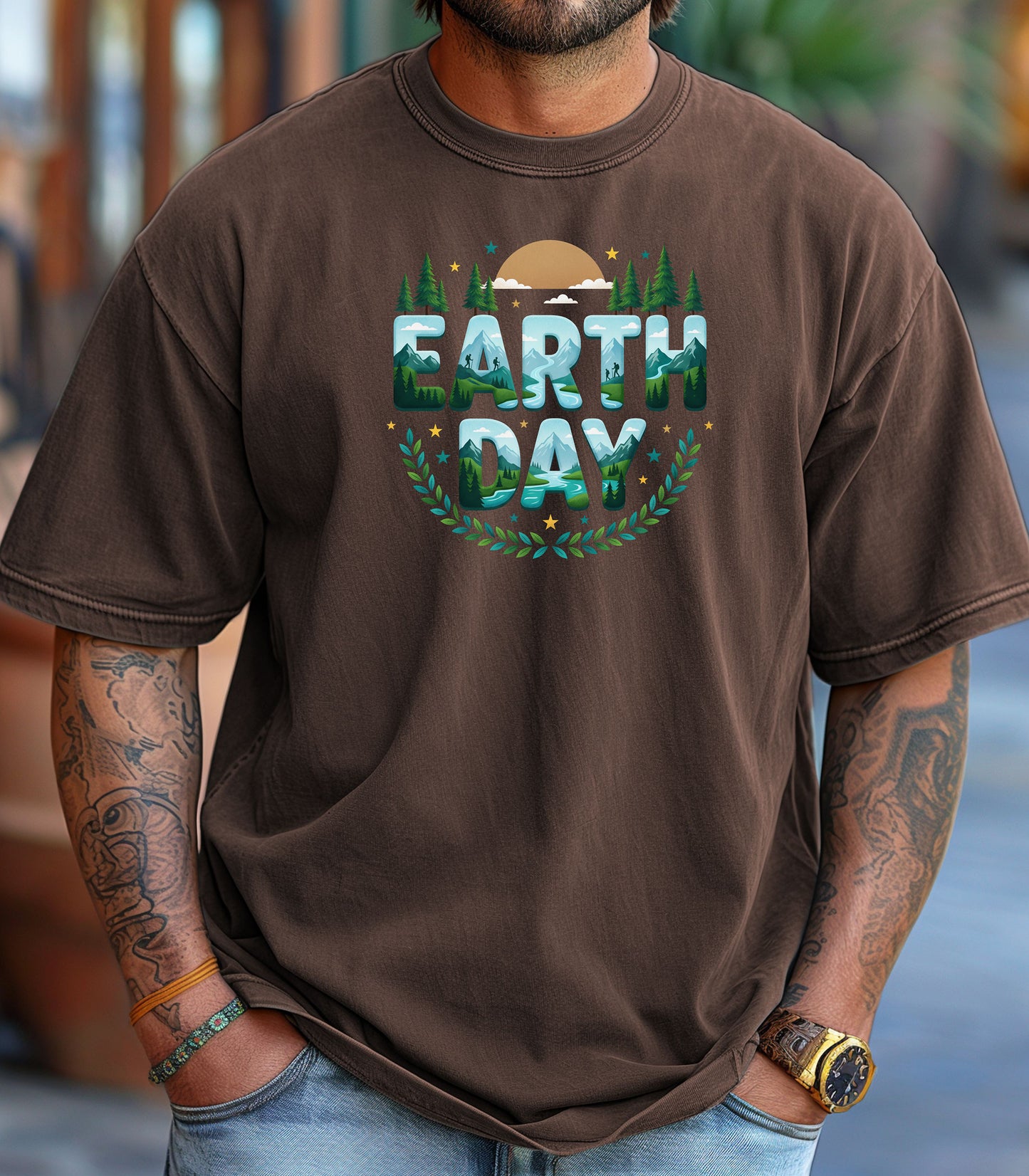 Earth Day T-Shirt, Eco Nature Graphic Tee, Earth Day Mountain Landscape Nature Lover T-Shirt