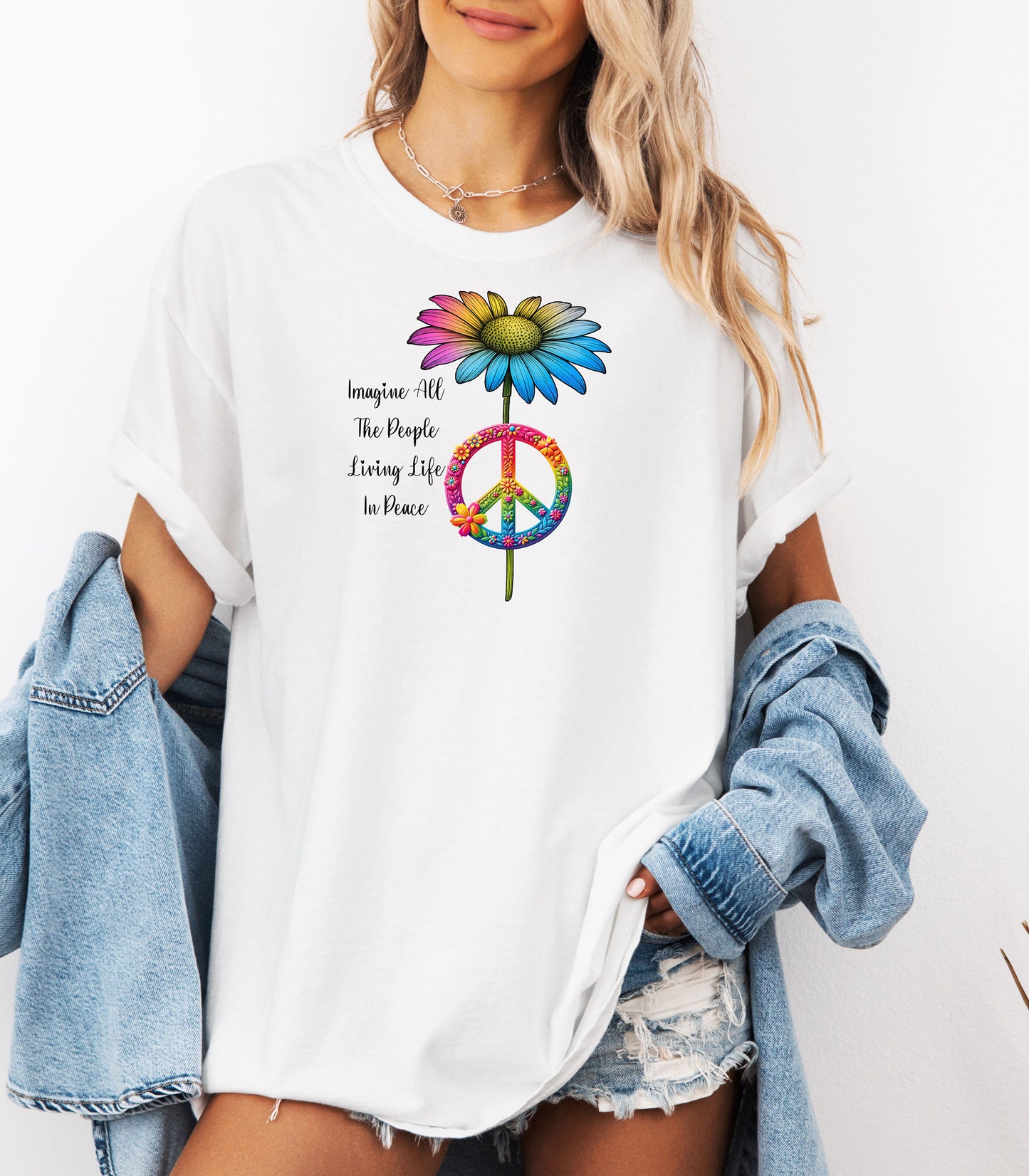 Wildflower Peace Sign T-Shirt, Imagine All the People Tee