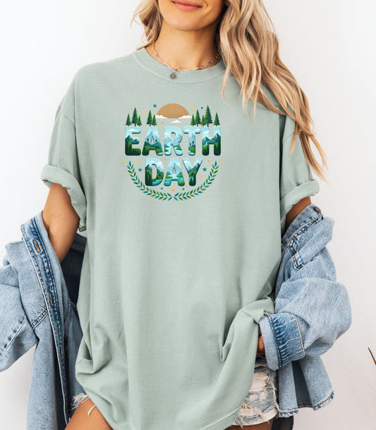 Earth Day T-Shirt, Eco Nature Graphic Tee, Earth Day Mountain Landscape Nature Lover T-Shirt