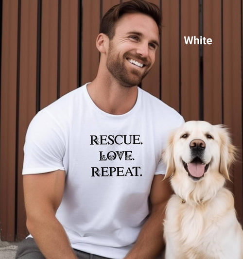 Rescue Love Repeat T-Shirt, Animal Rescue, Casual Wear, Gifts, Pet Adoption Tee, Animal Shelter Apparel, Pet Rescue Gift, Foster Rescue Tee