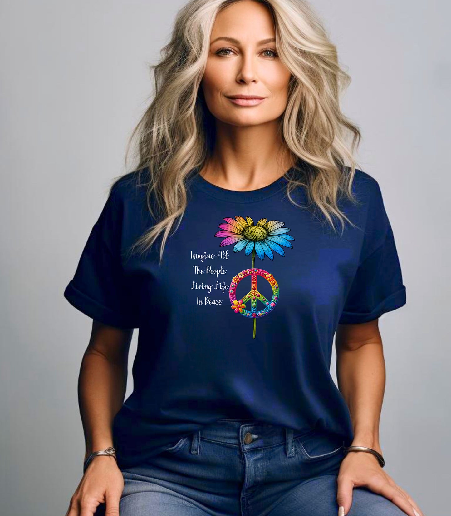 Wildflower Peace Sign T-Shirt, Imagine All the People Tee