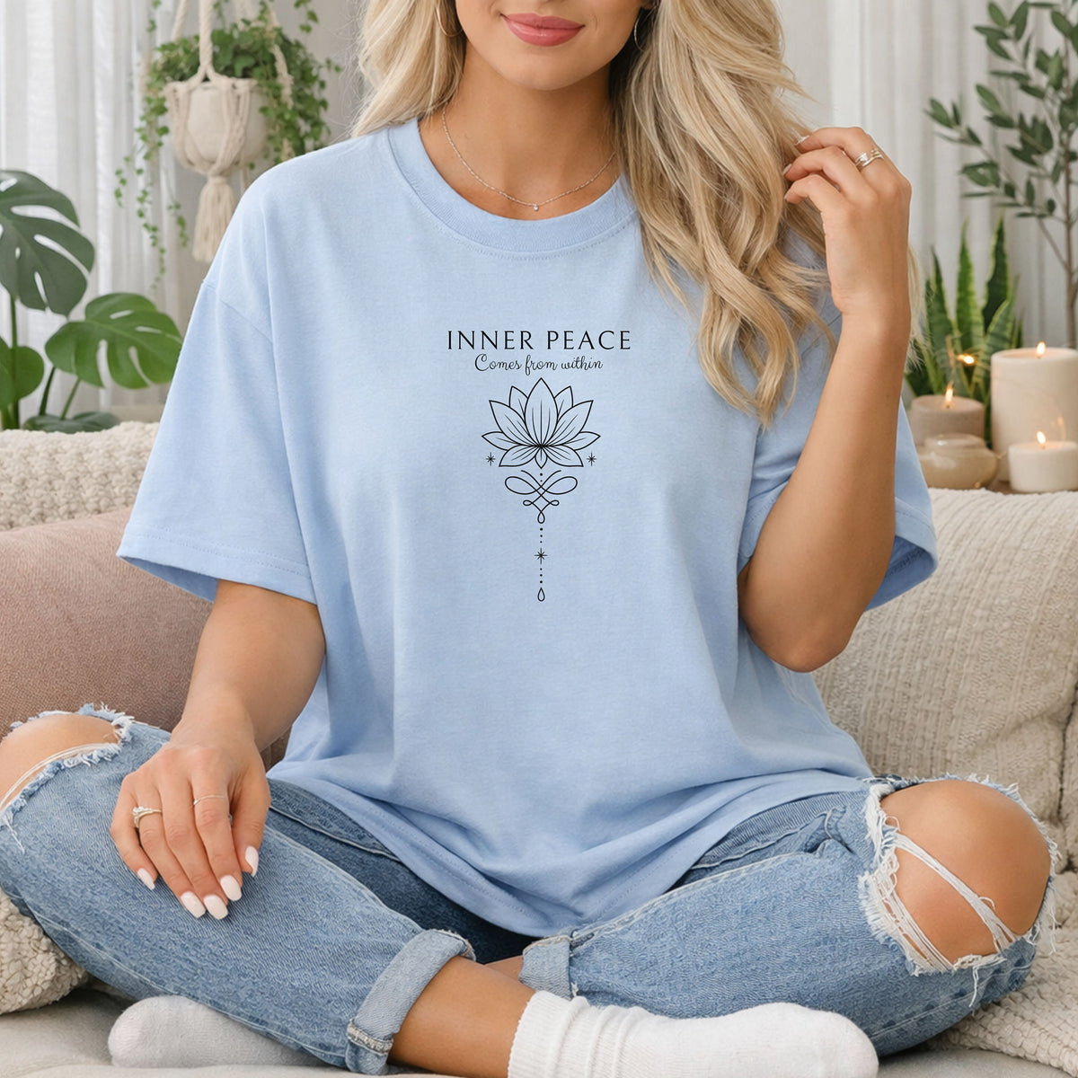 Inner Peace Lotus T-Shirt, Meditation Boho Spiritual Tee
