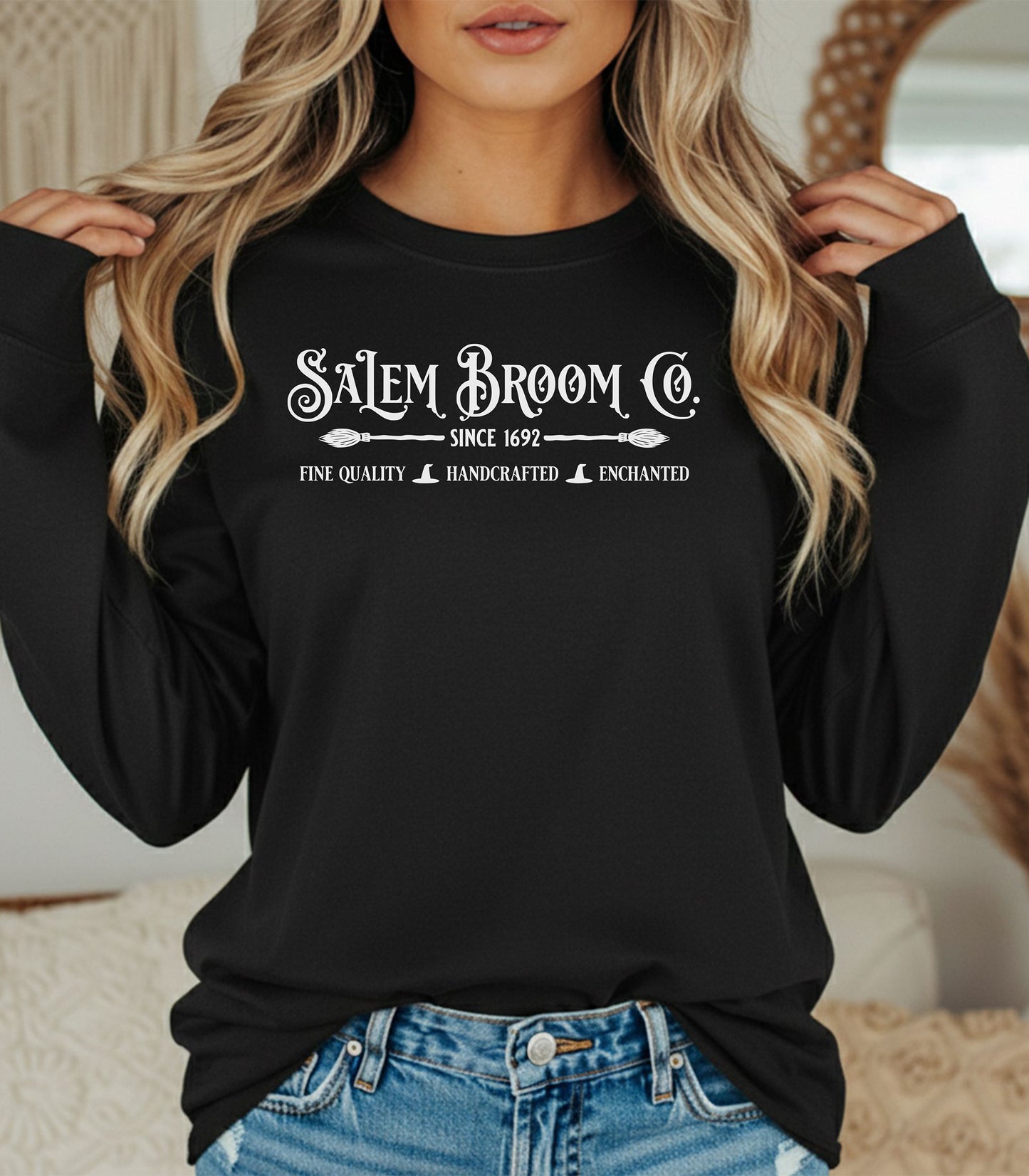 Salem Broom Co. Long Sleeve T-Shirt, Vintage Witchy Fall Shirt