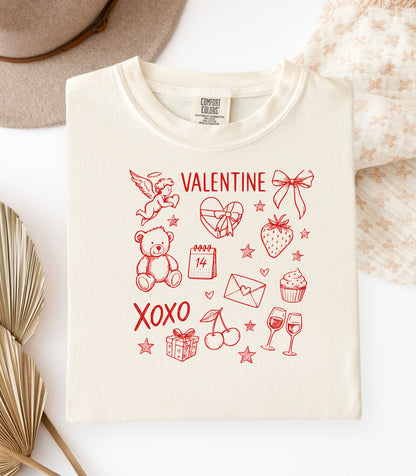 Valentine Doodle T-Shirt, XOXO Hearts, Gifts & Love Icons