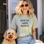 Rescue Love Repeat T-Shirt, Animal Rescue, Casual Wear, Gifts, Pet Adoption Tee, Animal Shelter Apparel, Pet Rescue Gift, Foster Rescue Tee