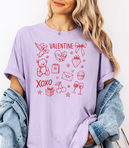 Valentine Doodle T-Shirt, XOXO Hearts, Gifts & Love Icons