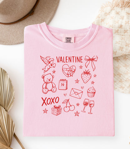 Valentine Doodle T-Shirt, XOXO Hearts, Gifts & Love Icons