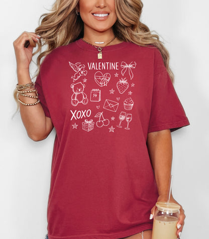 Valentine Doodle T-Shirt, XOXO Hearts, Gifts & Love Icons
