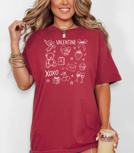 Valentine Doodle T-Shirt, XOXO Hearts, Gifts & Love Icons