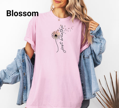 Just Breathe T-Shirt – Relaxed Fit, Nature-Inspired Design, Meditation T-Shirt, Yoga Tee, Inspirational Quote Tee, Mindfulness Tee