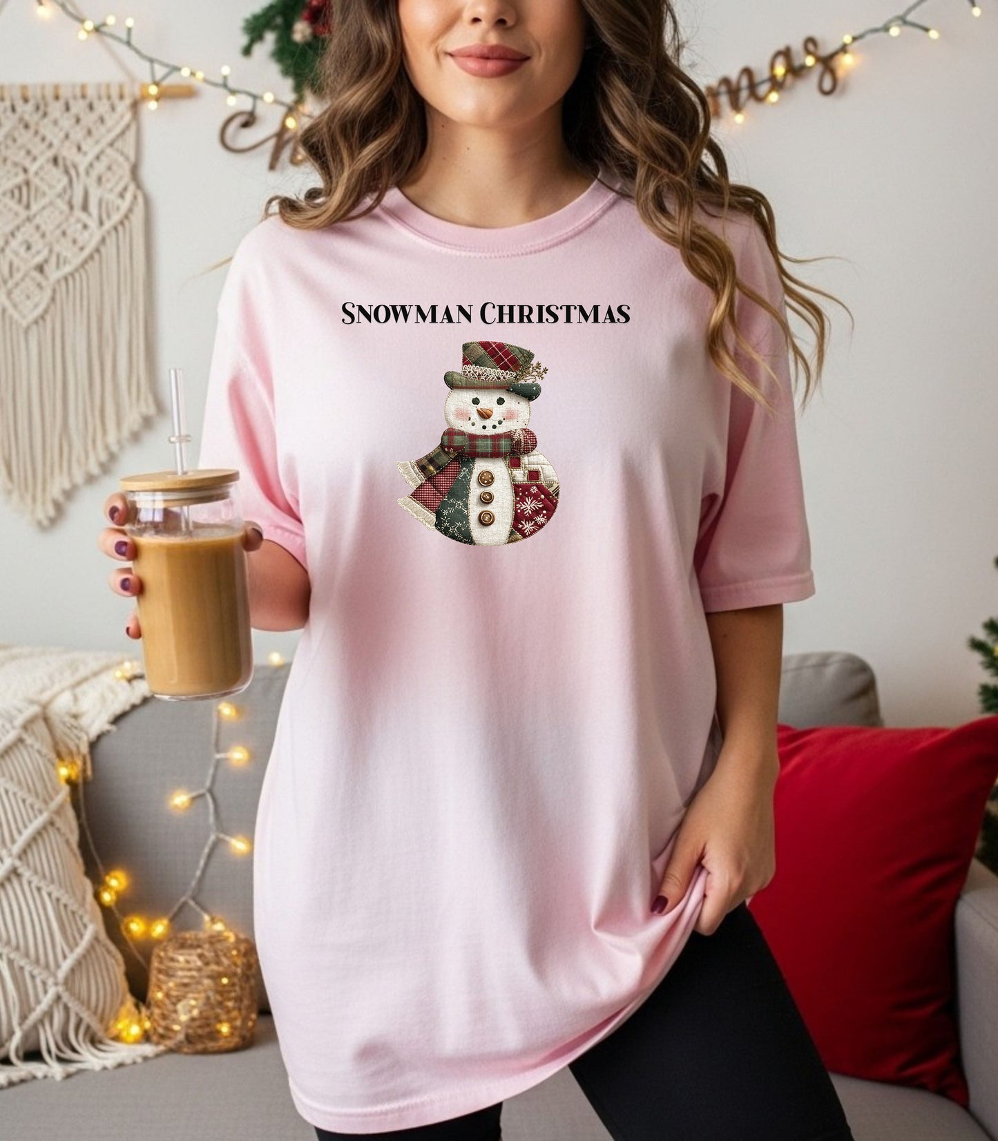 Snowman Christmas T-Shirt, Faux Patchwork Holiday Design