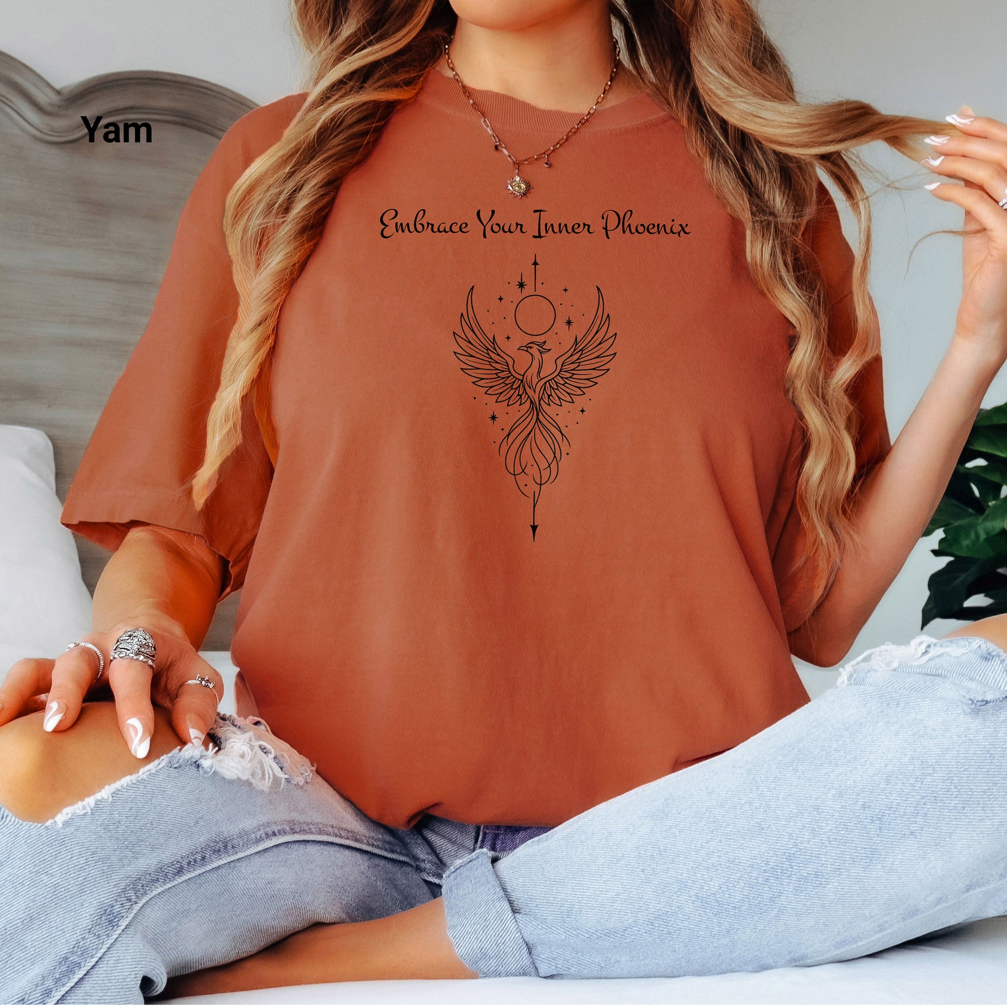Embrace Your Inner Phoenix T-Shirt, Spiritual Apparel, Gift for Her, Boho Style, Self-Discovery Clothing, Celestial Line Art Design