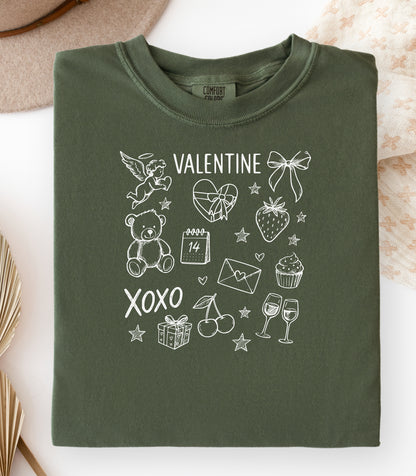 Valentine Doodle T-Shirt, XOXO Hearts, Gifts & Love Icons