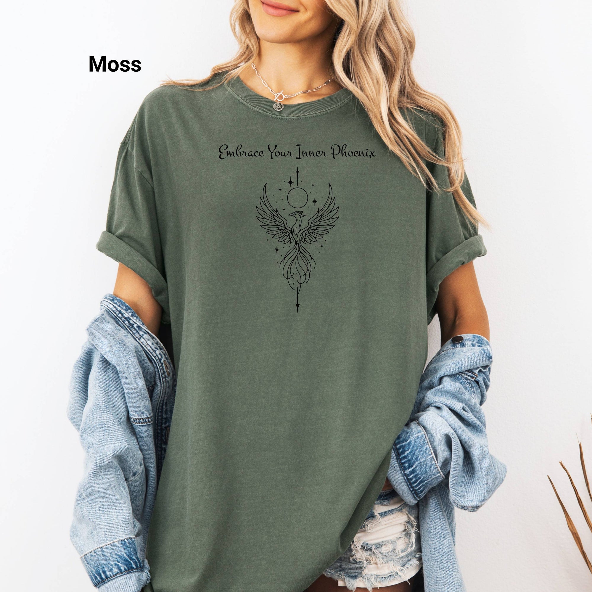 Embrace Your Inner Phoenix T-Shirt, Spiritual Apparel, Gift for Her, Boho Style, Self-Discovery Clothing, Celestial Line Art Design