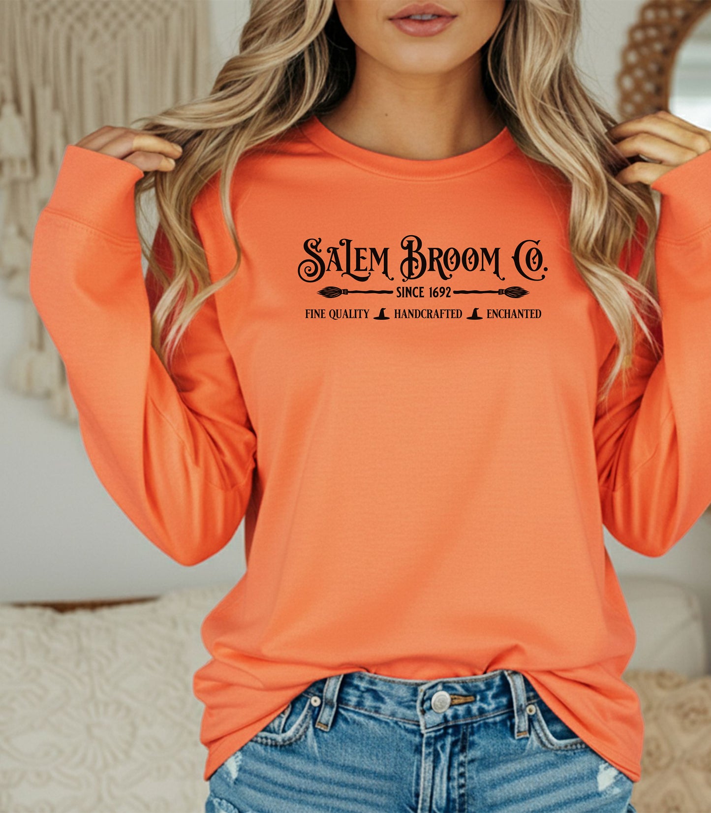 Salem Broom Co. Long Sleeve T-Shirt, Vintage Witchy Fall Shirt