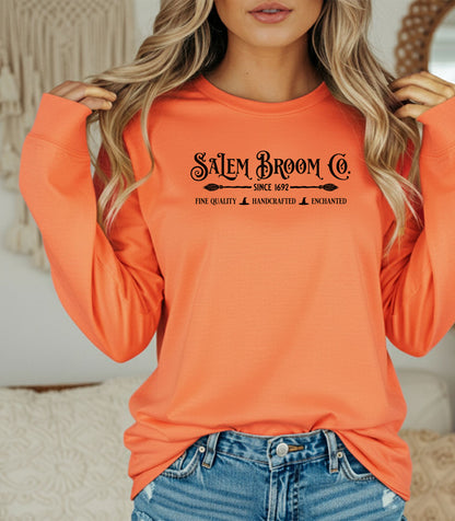 Salem Broom Co. Long Sleeve T-Shirt, Vintage Witchy Fall Shirt