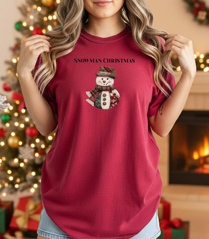 Snowman Christmas T-Shirt, Faux Patchwork Holiday Design