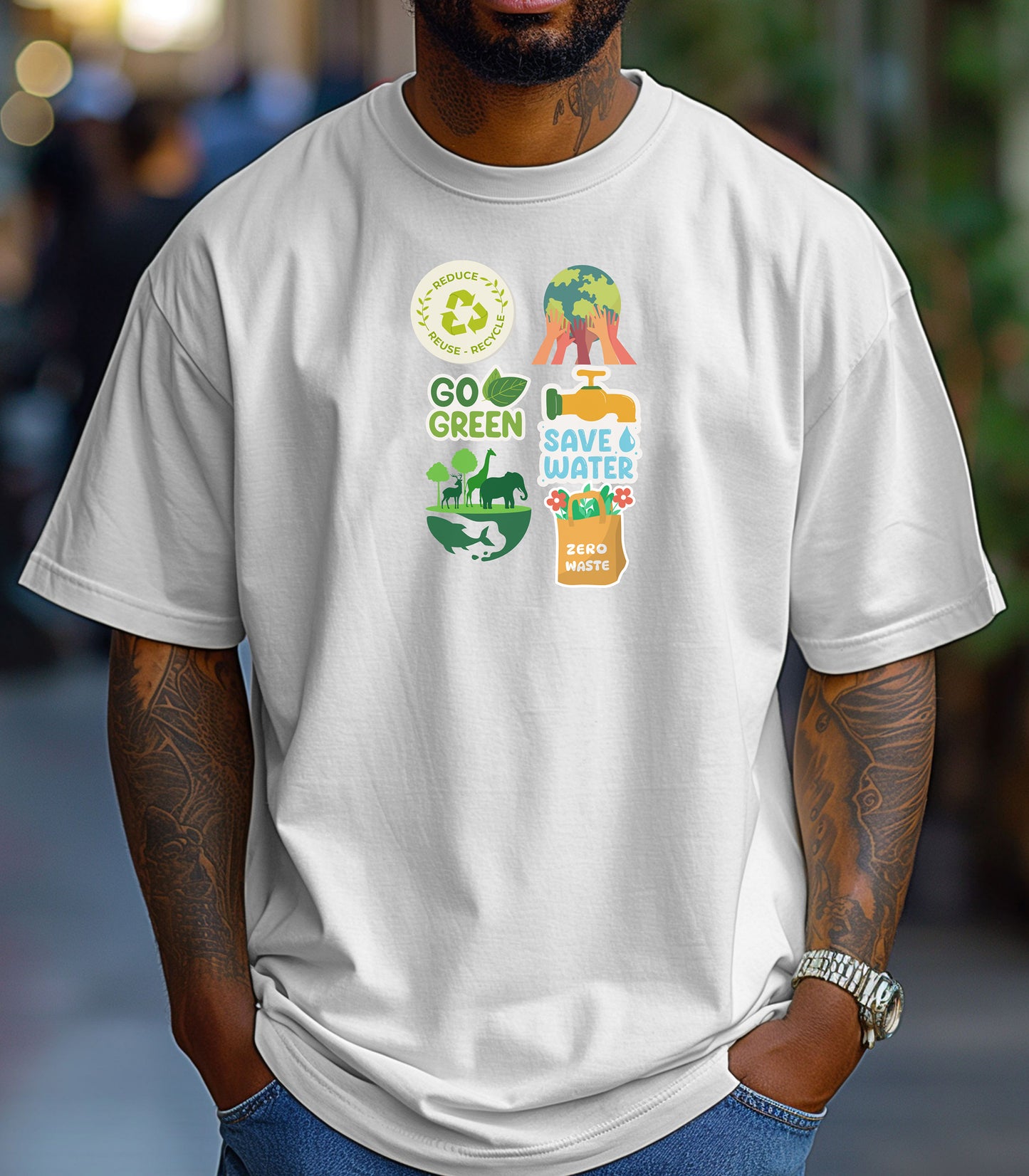 Go Green Environmental Awareness T-Shirt, Save Water, Protect Earth,  Sustainability Icons Eco Awareness Shirt