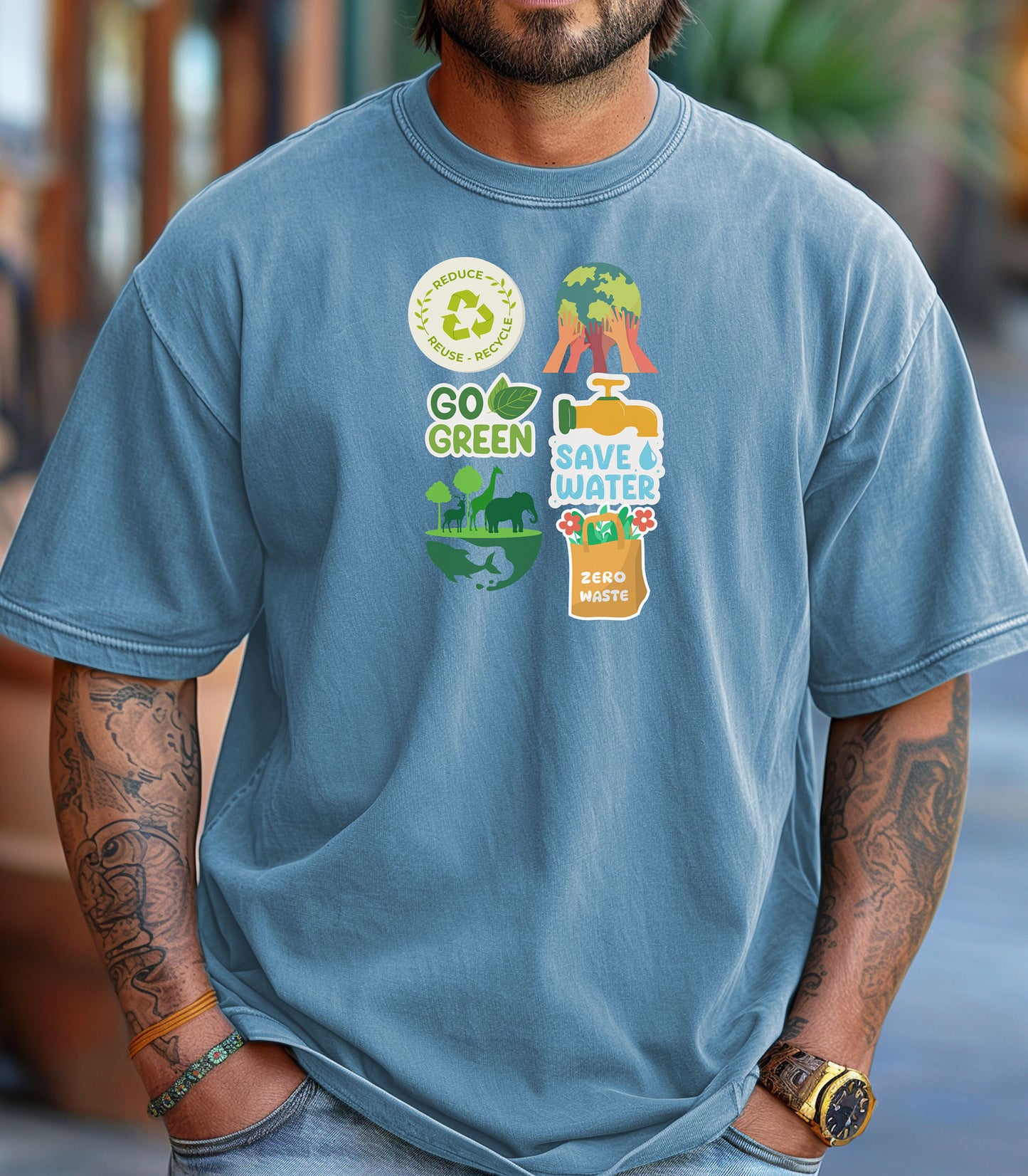 Go Green Environmental Awareness T-Shirt, Save Water, Protect Earth,  Sustainability Icons Eco Awareness Shirt