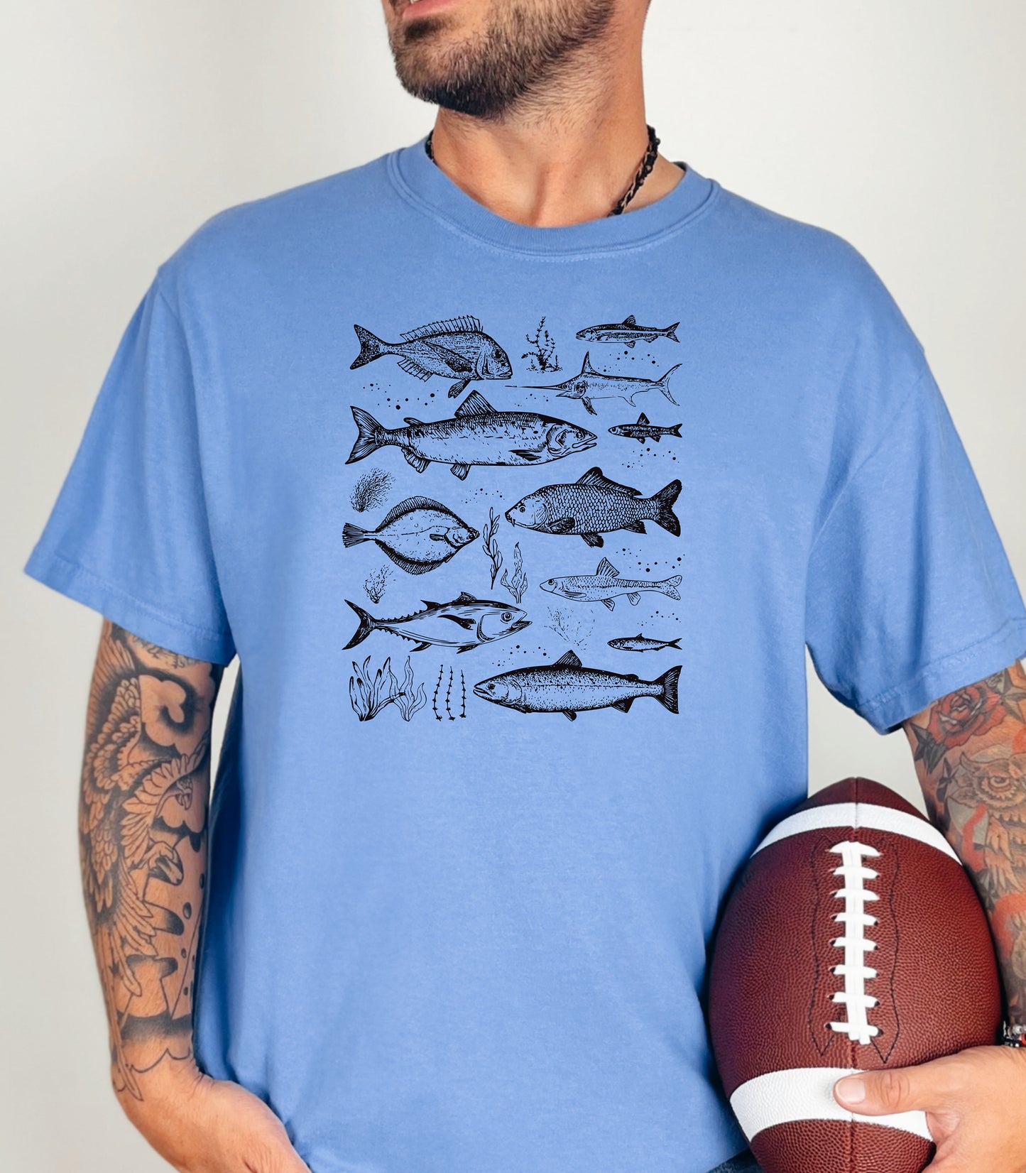 Vintage Marine Fish Chart T-Shirt, Illustrated Ocean Species Tee, Fishing Shirt, Father's Day Gift