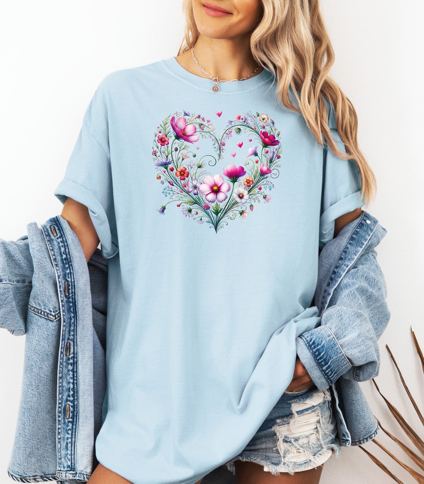 Wildflower Heart Botanical T-shirt, Watercolor Flowers