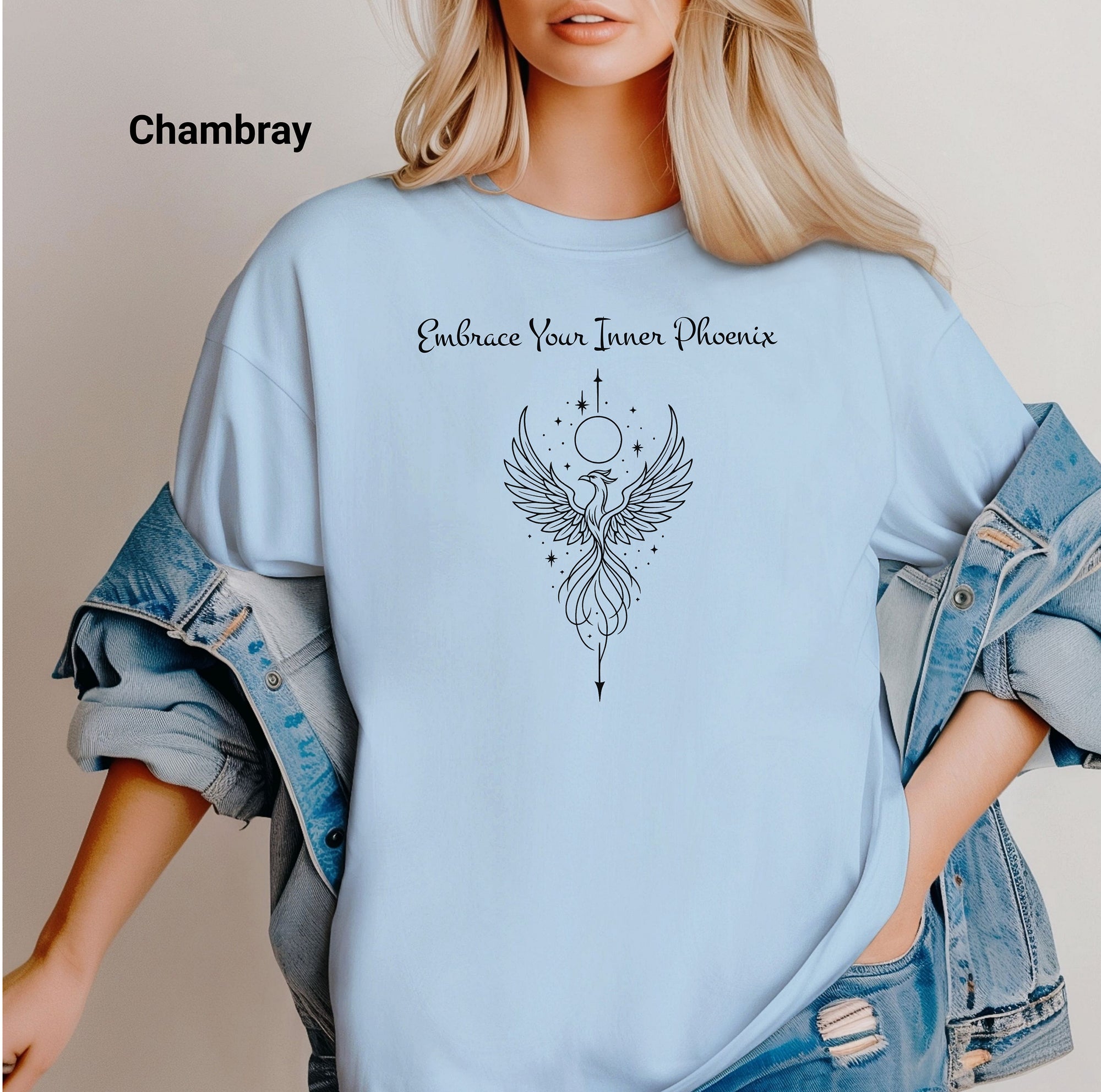 Embrace Your Inner Phoenix T-Shirt, Spiritual Apparel, Gift for Her, Boho Style, Self-Discovery Clothing, Celestial Line Art Design