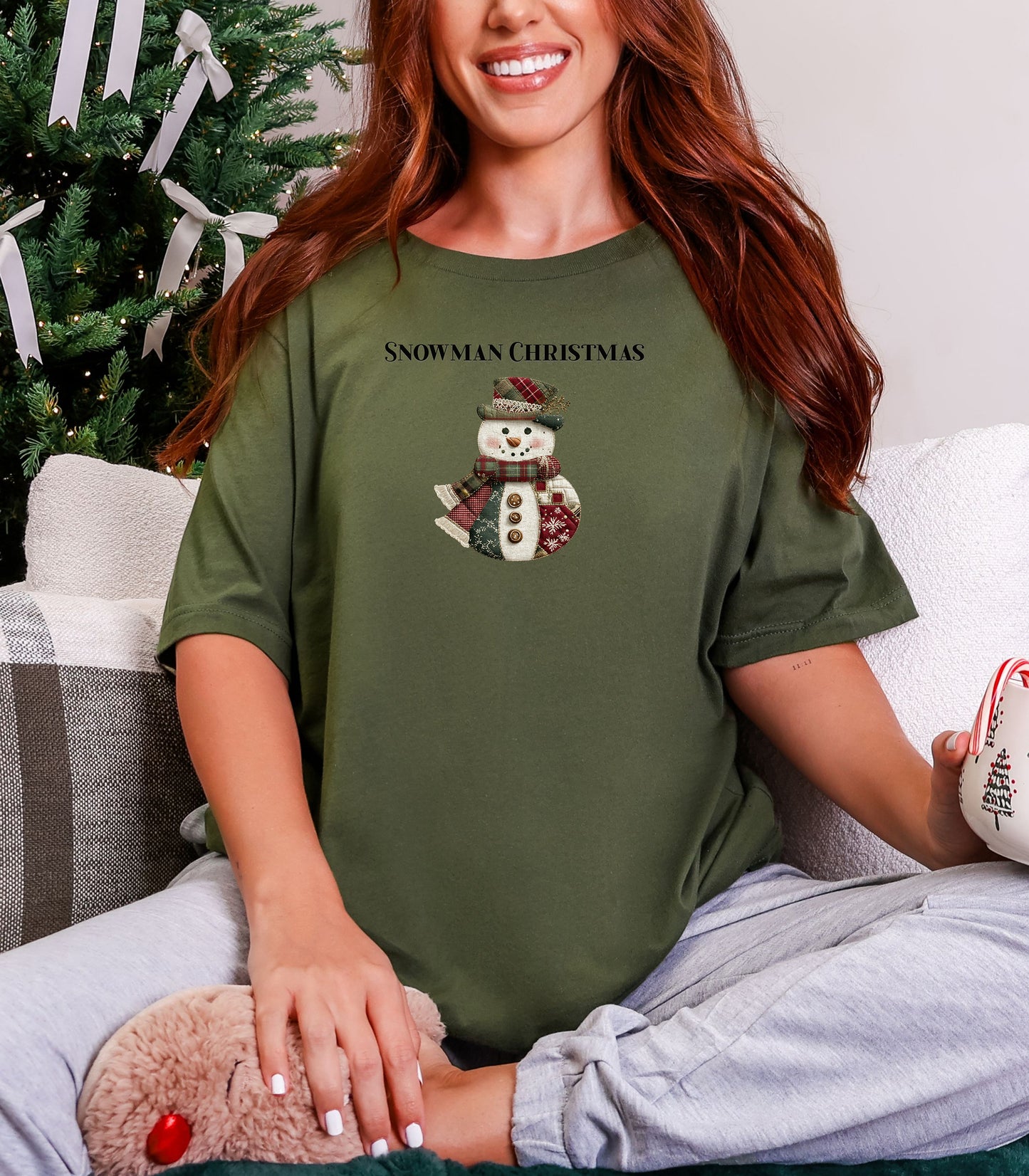 Snowman Christmas T-Shirt, Faux Patchwork Holiday Design