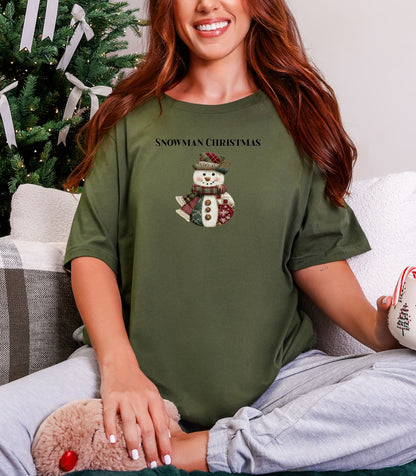 Snowman Christmas T-Shirt, Faux Patchwork Holiday Design