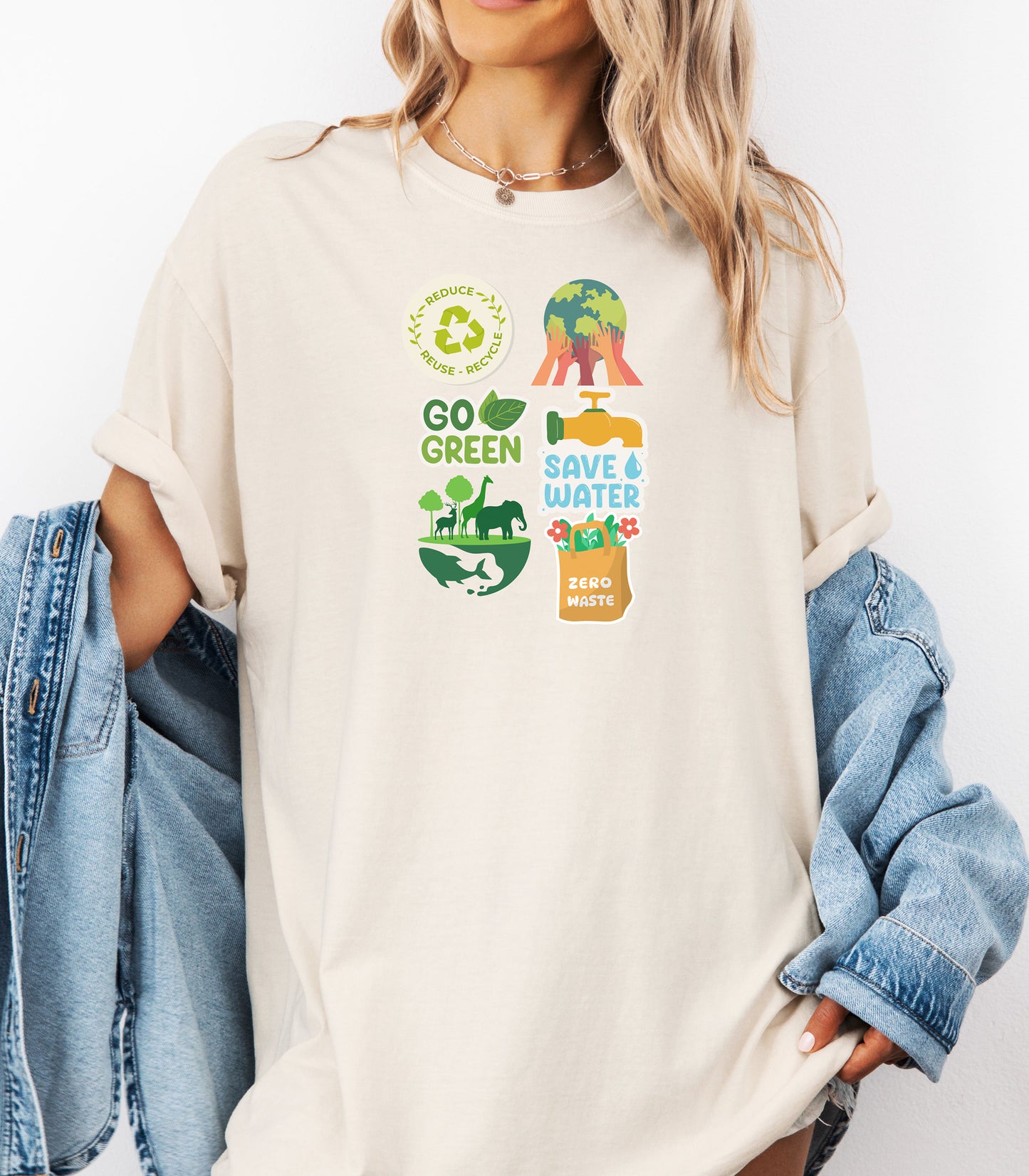 Go Green Environmental Awareness T-Shirt, Save Water, Protect Earth,  Sustainability Icons Eco Awareness Shirt