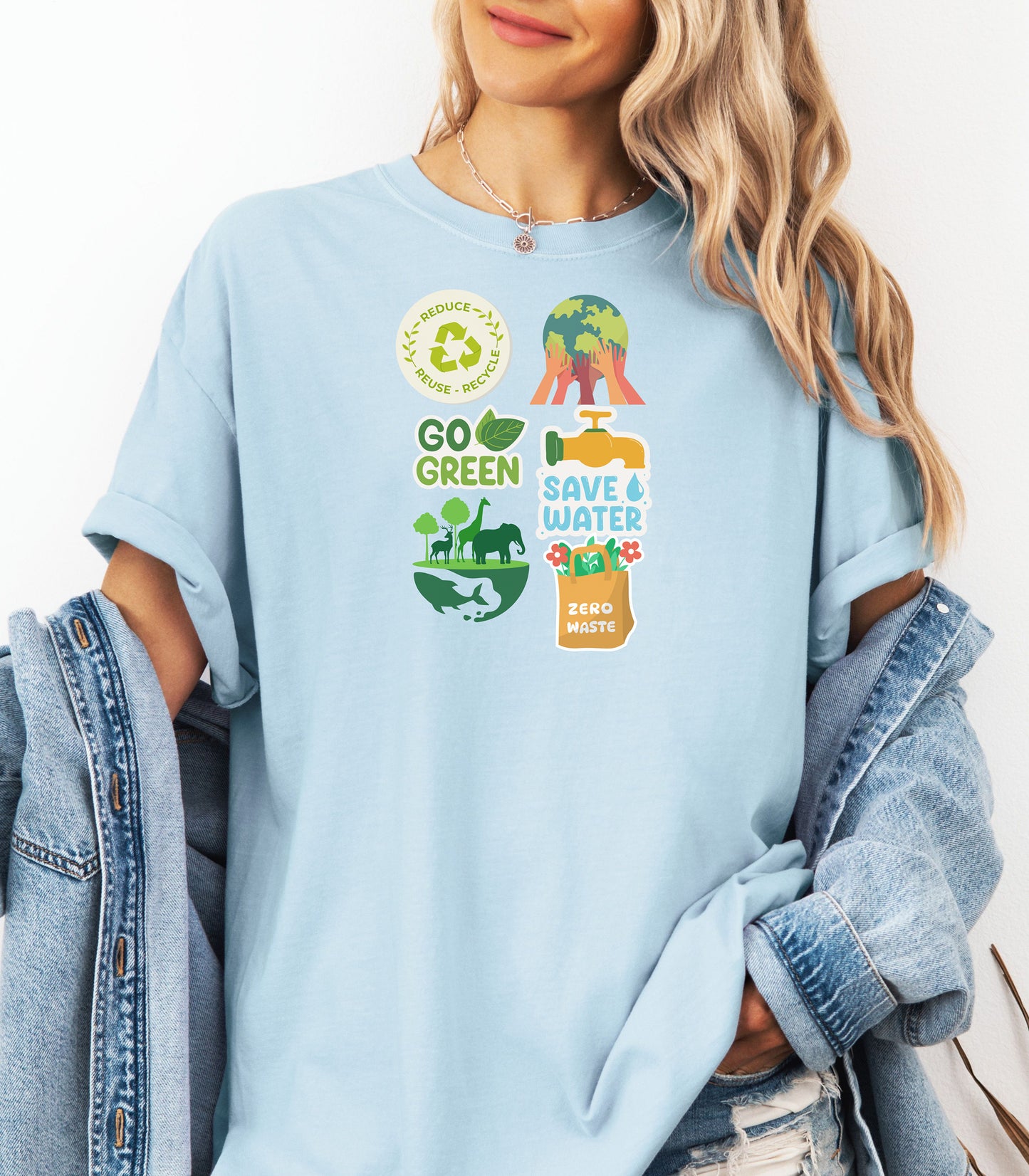 Go Green Environmental Awareness T-Shirt, Save Water, Protect Earth,  Sustainability Icons Eco Awareness Shirt