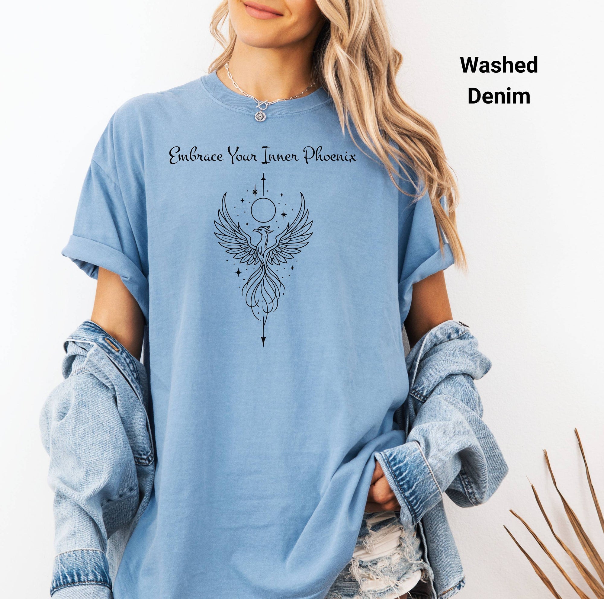 Embrace Your Inner Phoenix T-Shirt, Spiritual Apparel, Gift for Her, Boho Style, Self-Discovery Clothing, Celestial Line Art Design