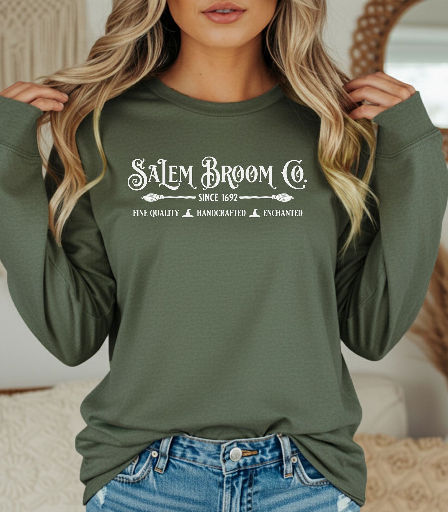 Salem Broom Co. Long Sleeve T-Shirt, Vintage Witchy Fall Shirt