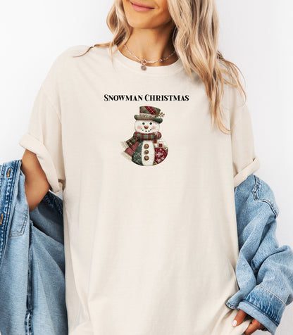 Snowman Christmas T-Shirt, Faux Patchwork Holiday Design
