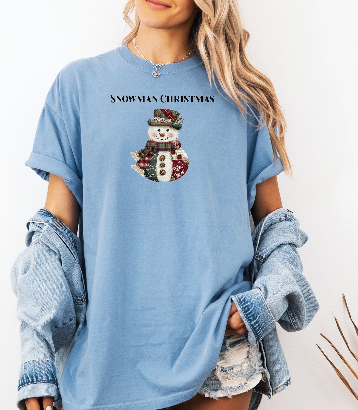 Snowman Christmas T-Shirt, Faux Patchwork Holiday Design