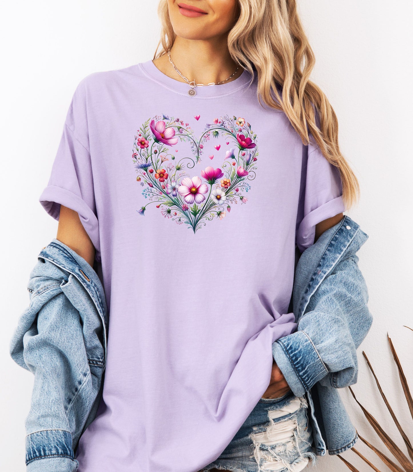 Wildflower Heart Botanical T-shirt, Watercolor Flowers