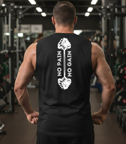 No Pain No Gain Muscle Tee, Motivational Back Design, Workout Shirt, Weightlifting Tee