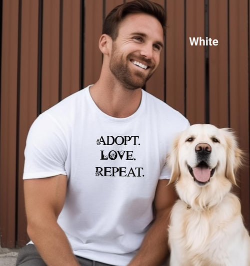 Adopt Love Repeat T-shirt, Great Gift for Animal Lovers, Casual Wear, Gift for Pet Owners, Eco-Friendly Fashion, Rescue and Pet Adoption Tee