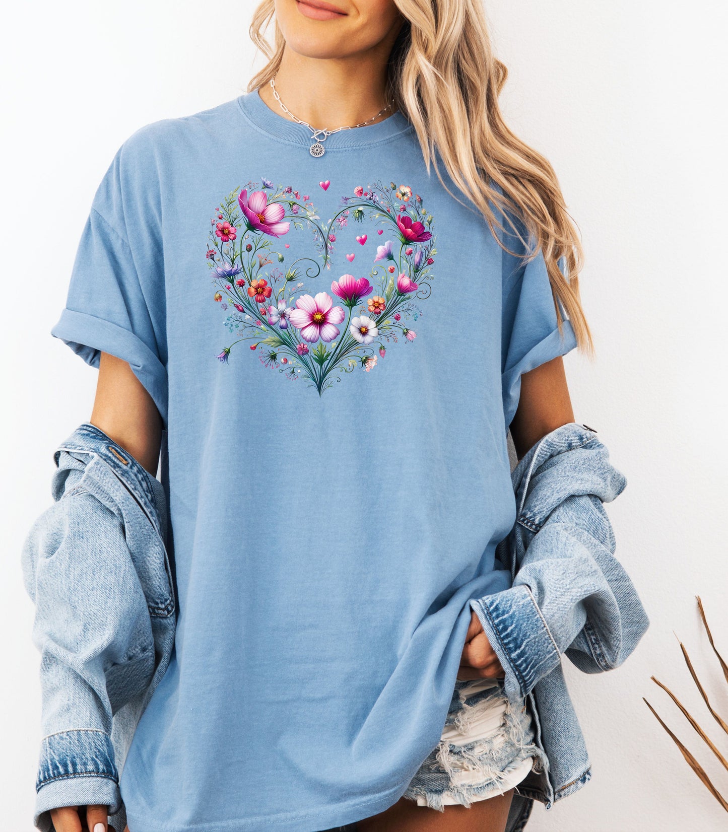 Wildflower Heart Botanical T-shirt, Watercolor Flowers
