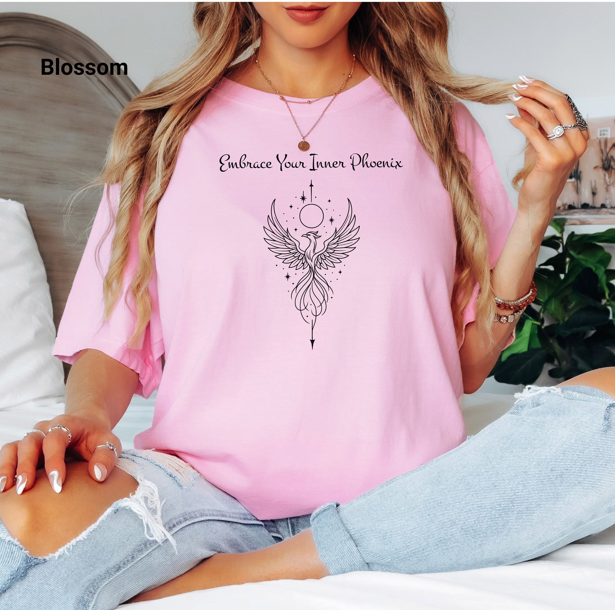 Embrace Your Inner Phoenix T-Shirt, Spiritual Apparel, Gift for Her, Boho Style, Self-Discovery Clothing, Celestial Line Art Design