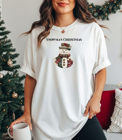 Snowman Christmas T-Shirt, Faux Patchwork Holiday Design