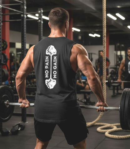 No Pain No Gain Muscle Tee, Motivational Back Design, Workout Shirt, Weightlifting Tee