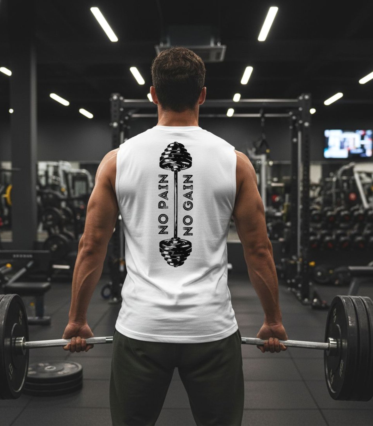 No Pain No Gain Muscle Tee, Motivational Back Design, Workout Shirt, Weightlifting Tee