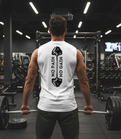 No Pain No Gain Muscle Tee, Motivational Back Design, Workout Shirt, Weightlifting Tee