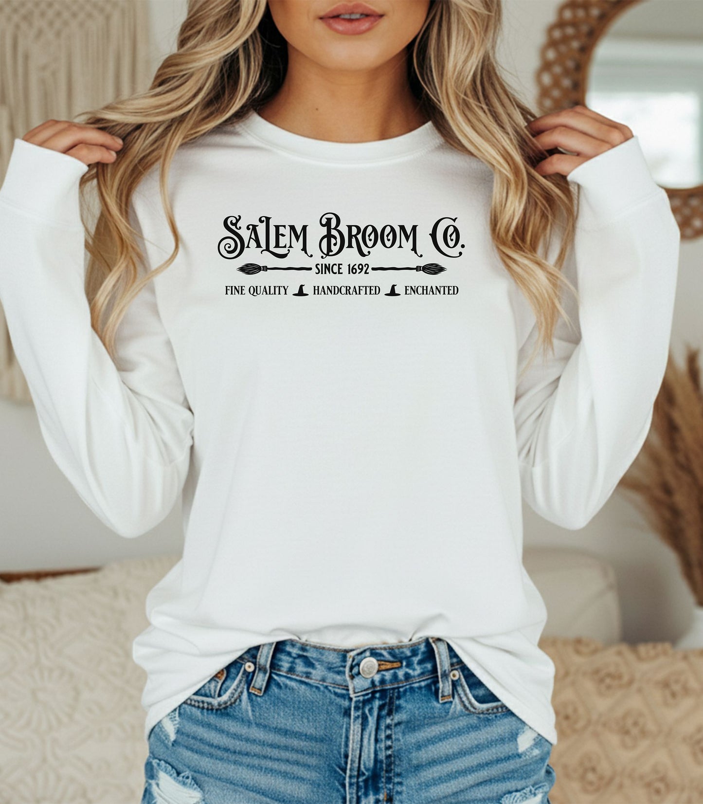 Salem Broom Co. Long Sleeve T-Shirt, Vintage Witchy Fall Shirt