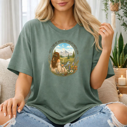 You’ll Find Me Where the Wildflowers Grow T-Shirt, Boho Nature Tee