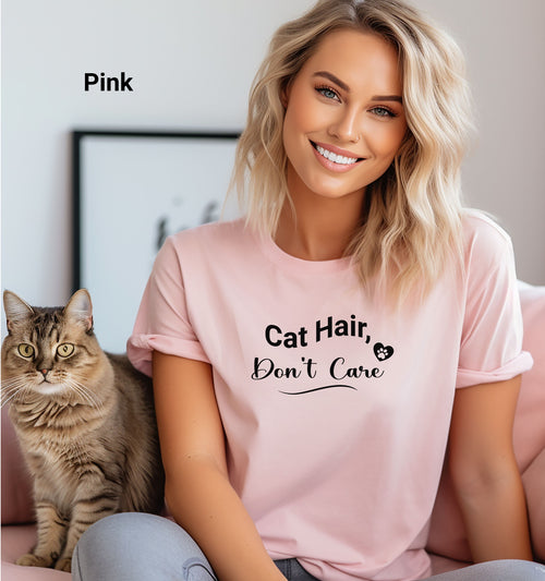 Funny Cat Lover Tee - "Cat Hair, Don't Care" Unisex Jersey Short Sleeve Shirt