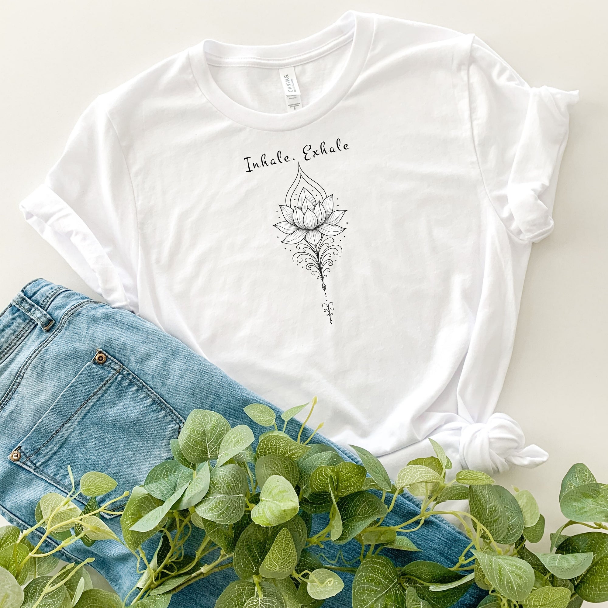 Lotus Flower Inspirational Tee, Inhale Exhale Tee, Mindfulness T-Shirt, Yoga Apparel, Gift for Her, Meditation Shirt, Relaxation Wear