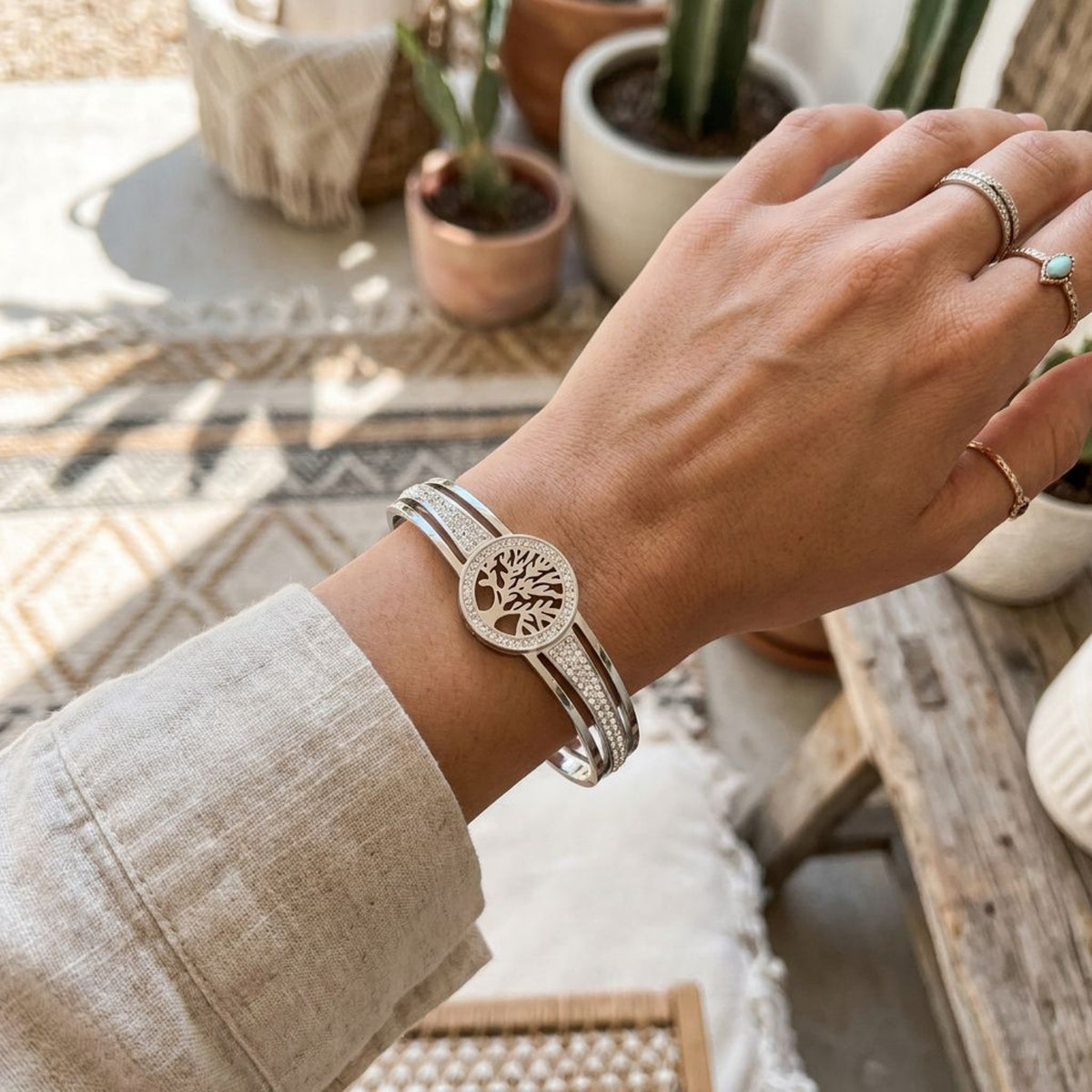 Tree of Life Sparkle Cuff Bracelet | Elegant Nature-Inspired Jewelry