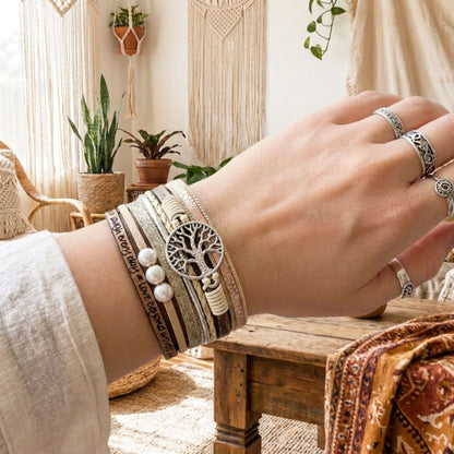 Tree of Life Boho Wrap Bracelet, Layered Inspirational Jewelry